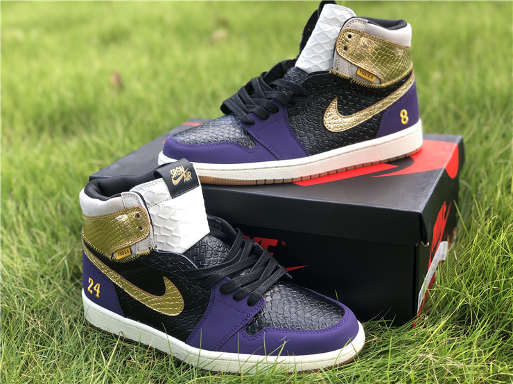 Air Jordan 1 Lakers Black Purple Gold White Shoes